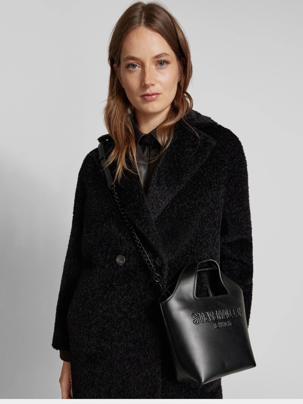 Steve Madden Black Embossed Handle Tote